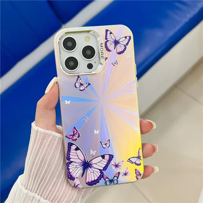 For iPhone 15 Pro Case Electroplating Laser Butterfly Pattern PC+TPU Slim Phone Cover