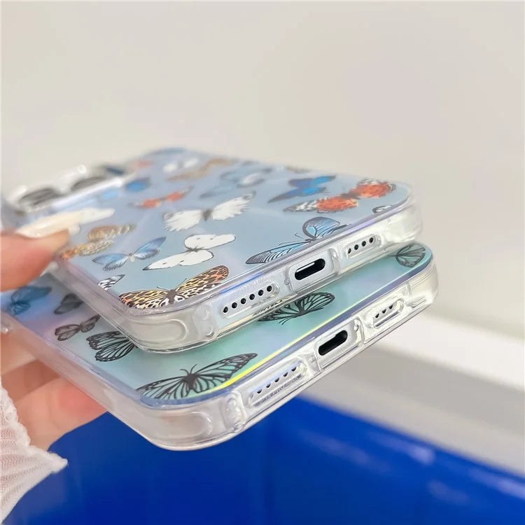 For iPhone 15 Pro Case Electroplating Laser Butterfly Pattern PC+TPU Slim Phone Cover