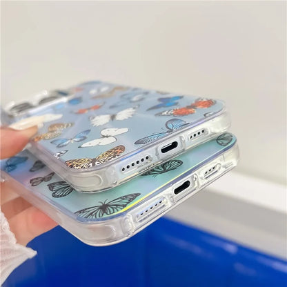 For iPhone 15 Pro Case Electroplating Laser Butterfly Pattern PC+TPU Slim Phone Cover