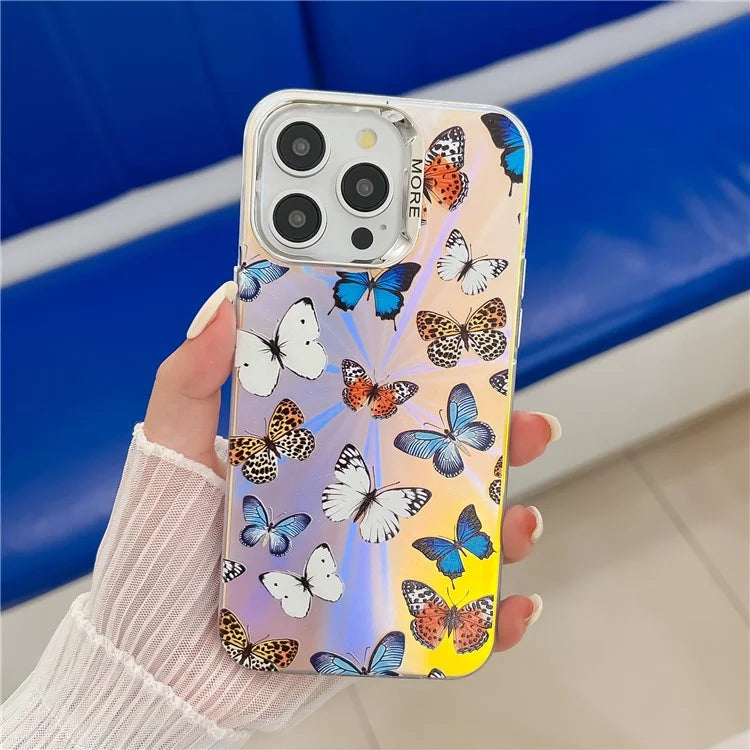For iPhone 14 Pro Max Case Butterfly Pattern Electroplating Laser Effect PC+TPU Phone Cover