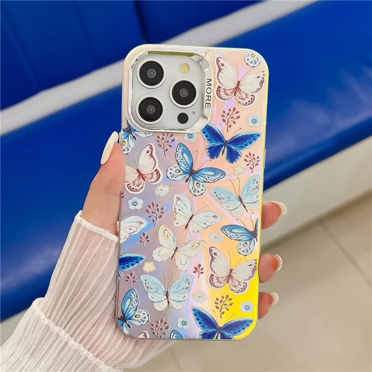 For iPhone 14 Pro Max Case Butterfly Pattern Electroplating Laser Effect PC+TPU Phone Cover