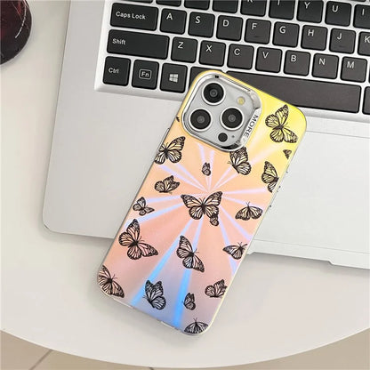 For iPhone 14 Pro Max Case Butterfly Pattern Electroplating Laser Effect PC+TPU Phone Cover
