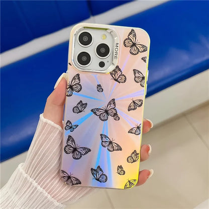 For iPhone 13 Pro Case Electroplated Laser Butterfly Pattern PC+TPU Phone Cover