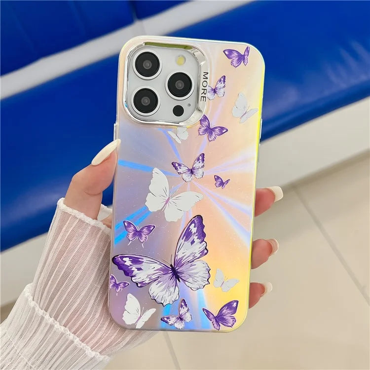 For iPhone 13 Pro Case Electroplated Laser Butterfly Pattern PC+TPU Phone Cover