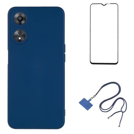 WANLONFENG RB1 Series For Oppo A58 5G TPU Phone Case Screen Film+Lanyard 3-in-1