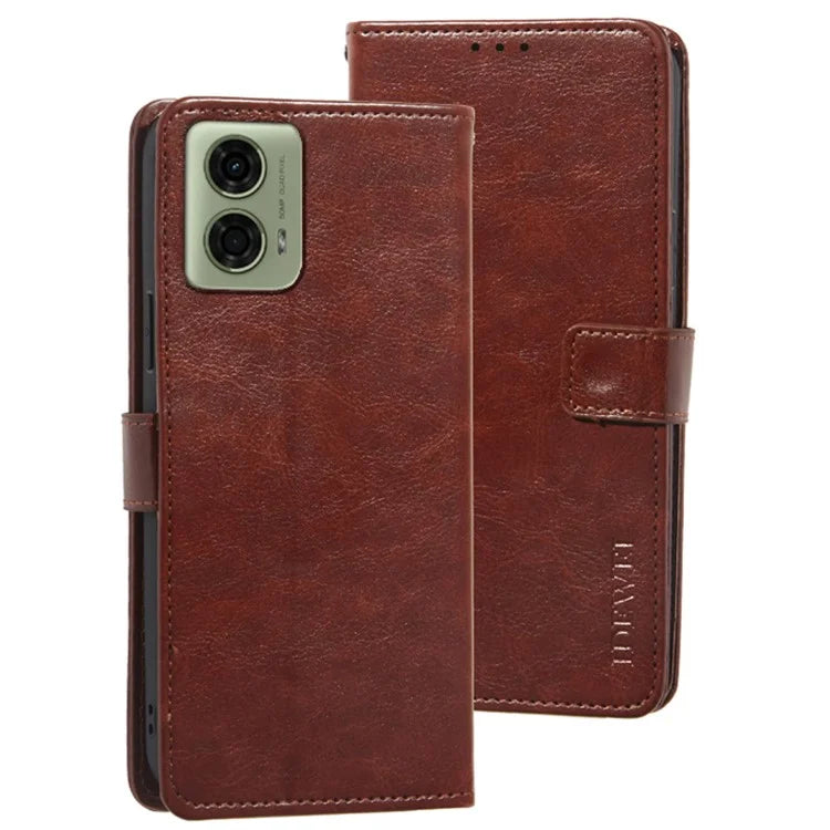 IDEWEI For Motorola Moto E14 4G / G04 4G / G04s 4G / G24 4G Case Folio Leather Phone Cover Crazy Horse Texture
