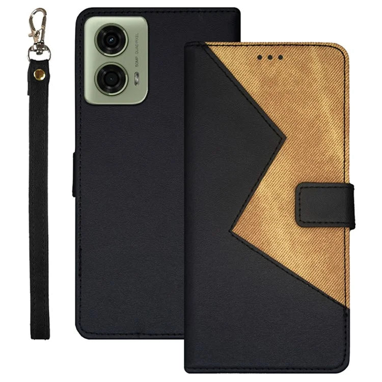 IDEWEI For Motorola Moto E14 4G / G04 4G / G04s 4G / G24 4G Case Card Holder Leather Cover Splicing Color