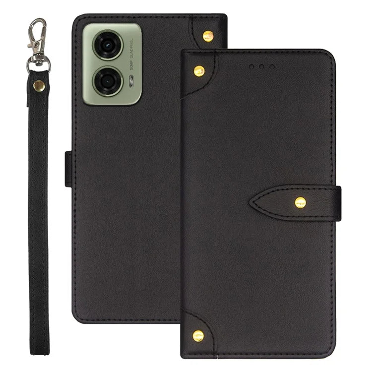 IDEWEI For Motorola Moto E14 4G / G04 4G / G04s 4G / G24 4G Case Leather Phone Cover Gold Button Decor