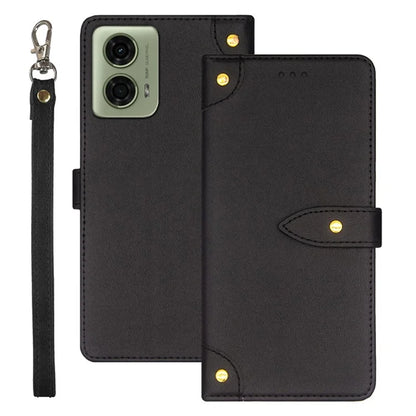 IDEWEI For Motorola Moto E14 4G / G04 4G / G04s 4G / G24 4G Case Leather Phone Cover Gold Button Decor