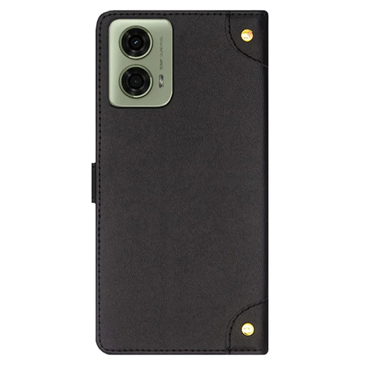 IDEWEI For Motorola Moto E14 4G / G04 4G / G04s 4G / G24 4G Case Leather Phone Cover Gold Button Decor