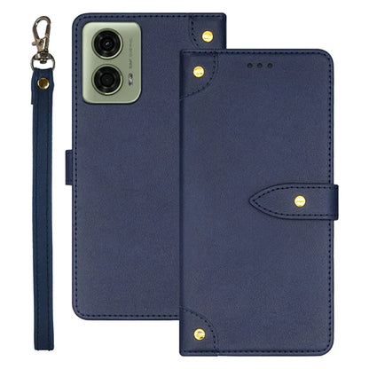 IDEWEI For Motorola Moto E14 4G / G04 4G / G04s 4G / G24 4G Case Leather Phone Cover Gold Button Decor