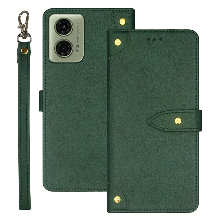 IDEWEI For Motorola Moto E14 4G / G04 4G / G04s 4G / G24 4G Case Leather Phone Cover Gold Button Decor