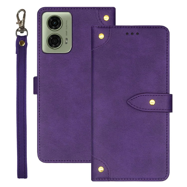 IDEWEI For Motorola Moto E14 4G / G04 4G / G04s 4G / G24 4G Case Leather Phone Cover Gold Button Decor