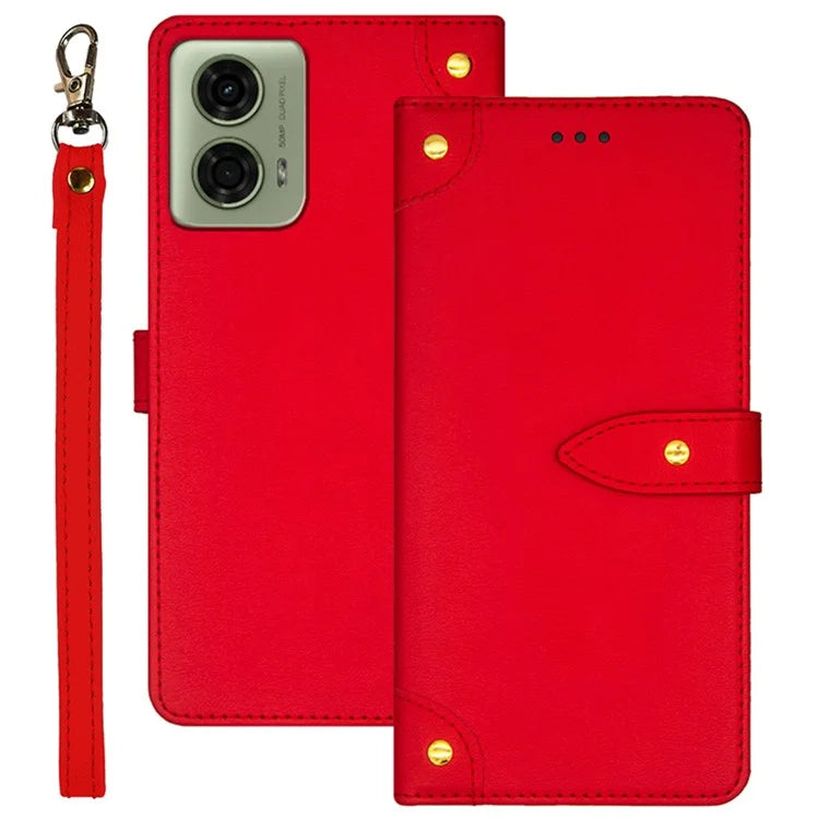 IDEWEI For Motorola Moto E14 4G / G04 4G / G04s 4G / G24 4G Case Leather Phone Cover Gold Button Decor