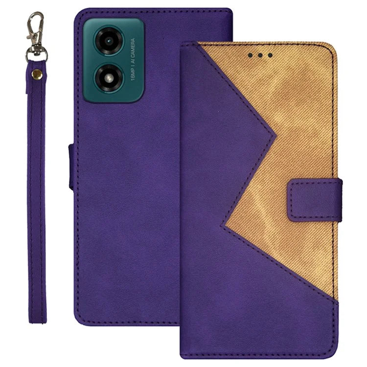 IDEWEI For Motorola Moto E14 4G / G04 4G / G04s 4G / G24 4G Case Splicing Color Flip Leather Phone Cover