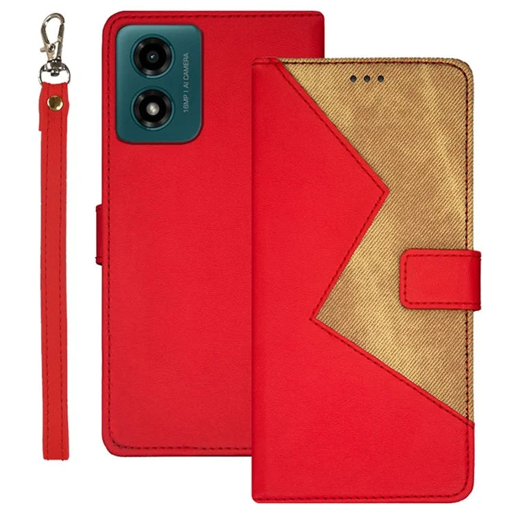 IDEWEI For Motorola Moto E14 4G / G04 4G / G04s 4G / G24 4G Case Splicing Color Flip Leather Phone Cover