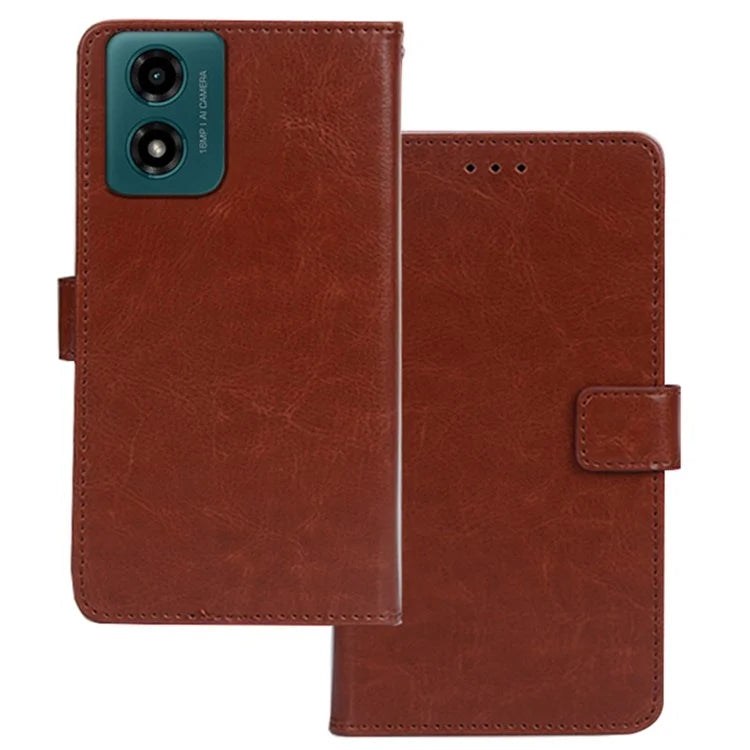 IDEWEI for Motorola Moto E14 4G / G04 4G / G04s 4G / G24 4G Case Leather Phone Cover Crazy Horse Texture