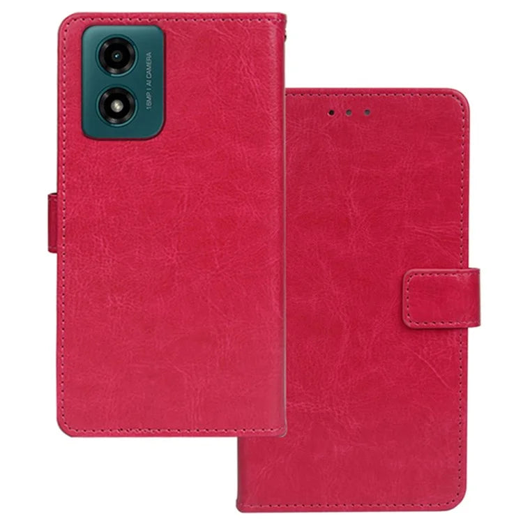 IDEWEI for Motorola Moto E14 4G / G04 4G / G04s 4G / G24 4G Case Leather Phone Cover Crazy Horse Texture