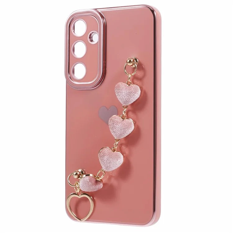 For Samsung Galaxy A13 5G Electroplating Case Phone TPU Cover with Plush Heart Chain Strap