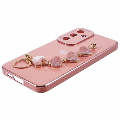 For Samsung Galaxy A13 5G Electroplating Case Phone TPU Cover with Plush Heart Chain Strap