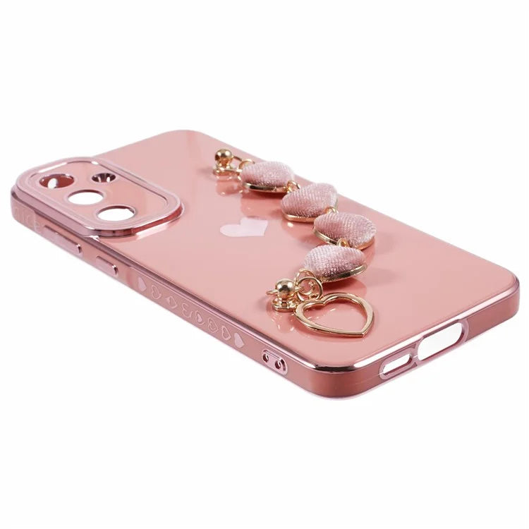For Samsung Galaxy A13 5G Electroplating Case Phone TPU Cover with Plush Heart Chain Strap