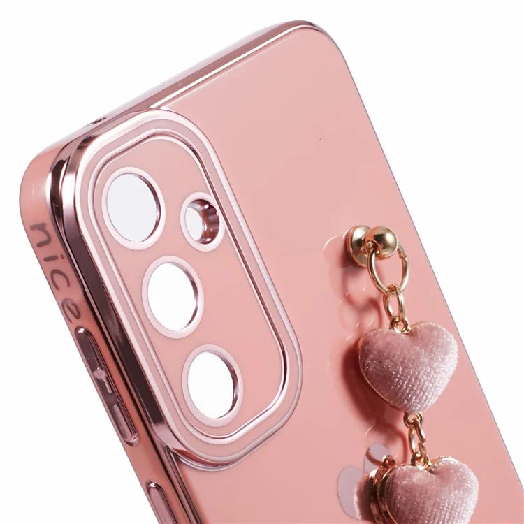 For Samsung Galaxy A13 5G Electroplating Case Phone TPU Cover with Plush Heart Chain Strap