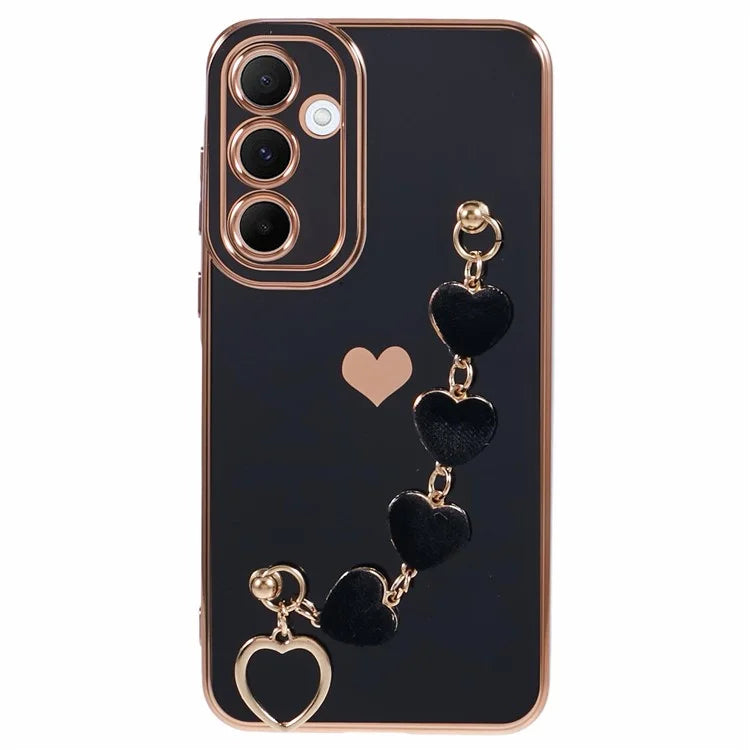 For Samsung Galaxy A13 5G Electroplating Case Phone TPU Cover with Plush Heart Chain Strap