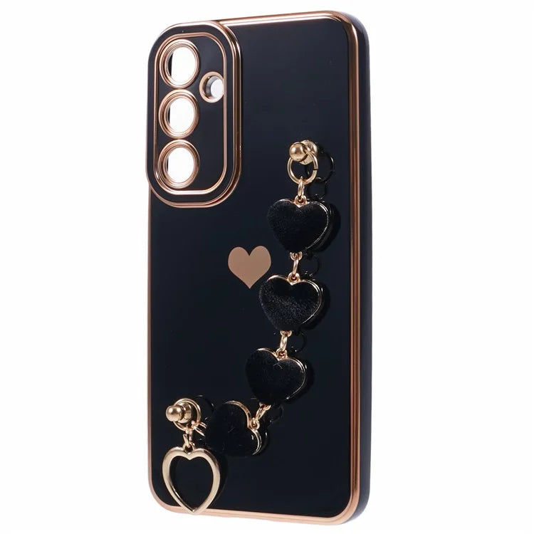 For Samsung Galaxy A13 5G Electroplating Case Phone TPU Cover with Plush Heart Chain Strap