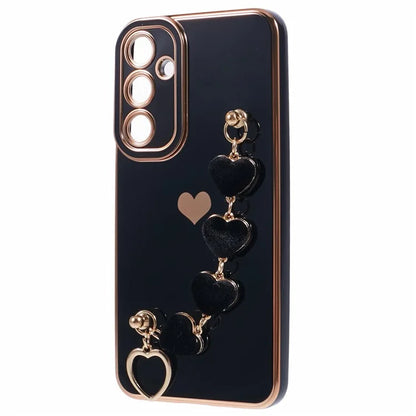 For Samsung Galaxy A13 5G Electroplating Case Phone TPU Cover with Plush Heart Chain Strap