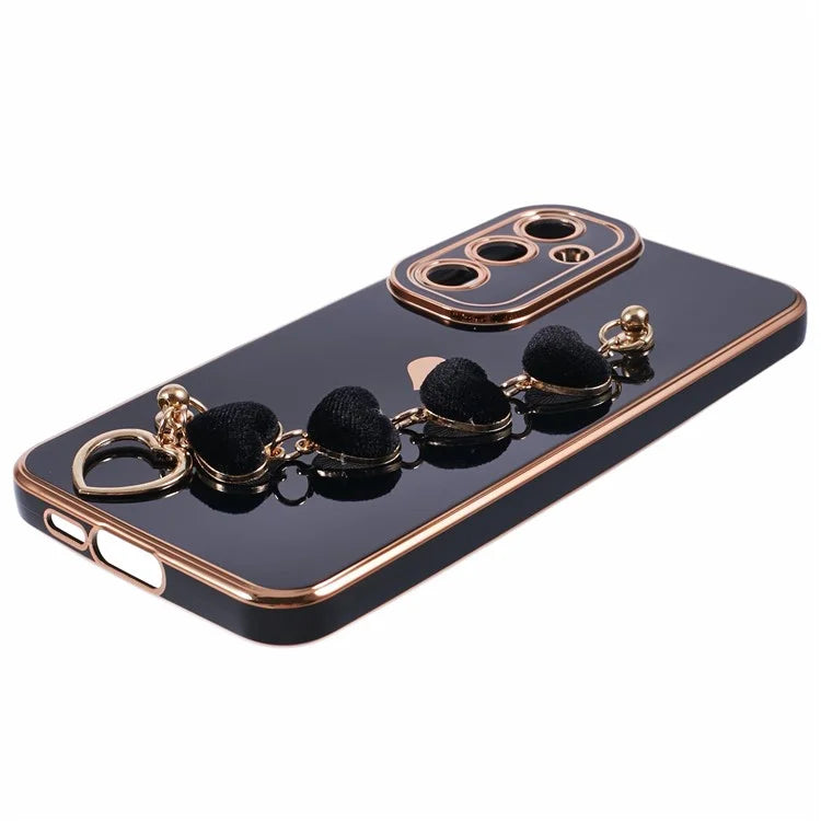 For Samsung Galaxy A13 5G Electroplating Case Phone TPU Cover with Plush Heart Chain Strap