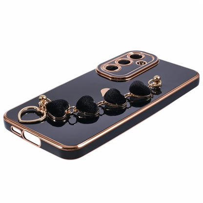 For Samsung Galaxy A13 5G Electroplating Case Phone TPU Cover with Plush Heart Chain Strap