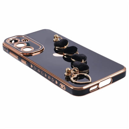 For Samsung Galaxy A13 5G Electroplating Case Phone TPU Cover with Plush Heart Chain Strap