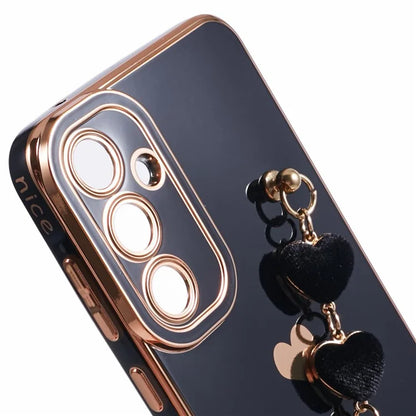 For Samsung Galaxy A13 5G Electroplating Case Phone TPU Cover with Plush Heart Chain Strap