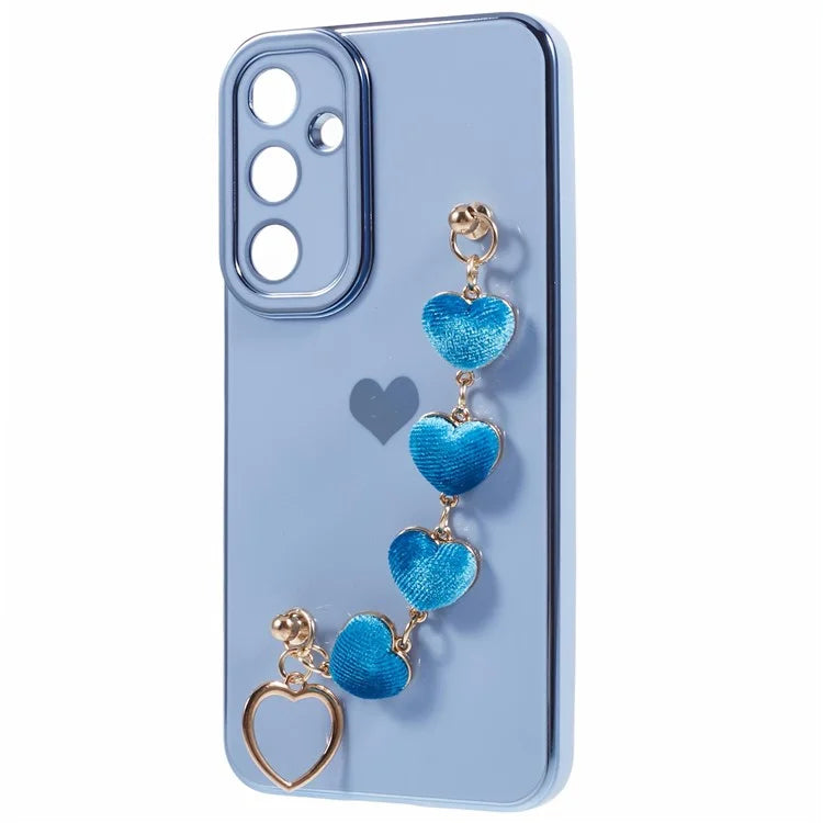 For Samsung Galaxy A13 5G Electroplating Case Phone TPU Cover with Plush Heart Chain Strap