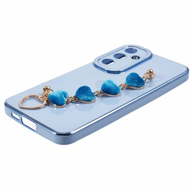 For Samsung Galaxy A13 5G Electroplating Case Phone TPU Cover with Plush Heart Chain Strap