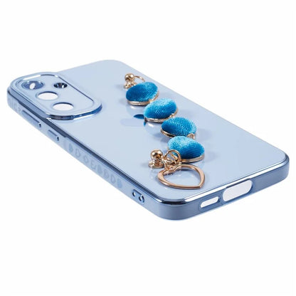 For Samsung Galaxy A13 5G Electroplating Case Phone TPU Cover with Plush Heart Chain Strap