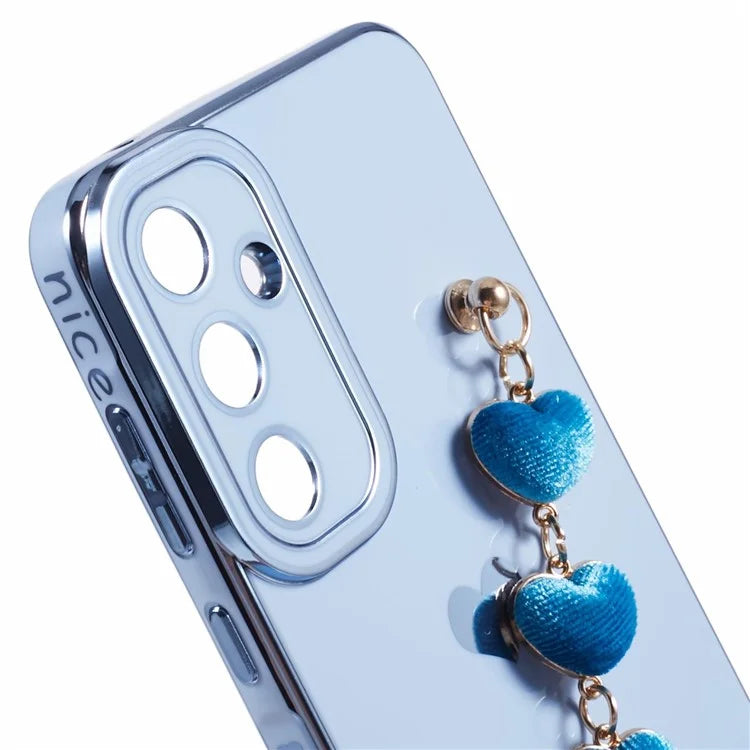 For Samsung Galaxy A13 5G Electroplating Case Phone TPU Cover with Plush Heart Chain Strap