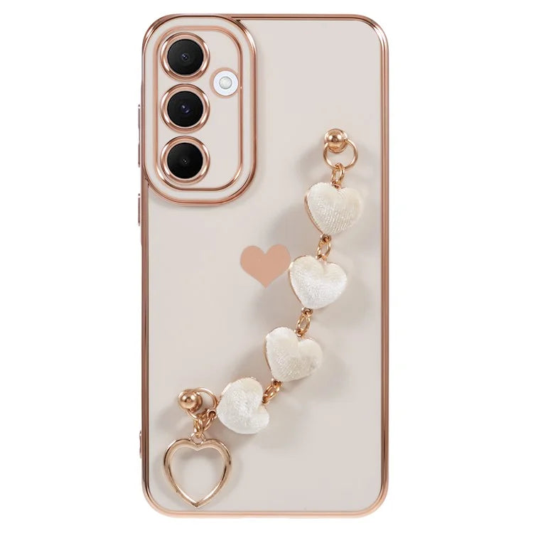 For Samsung Galaxy A13 5G Electroplating Case Phone TPU Cover with Plush Heart Chain Strap