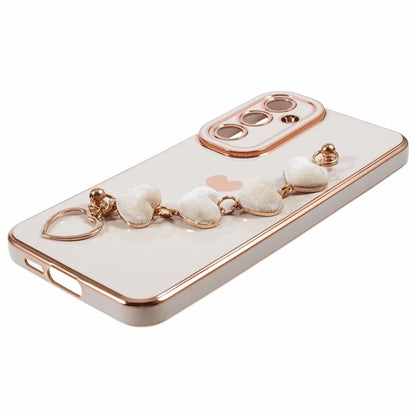 For Samsung Galaxy A13 5G Electroplating Case Phone TPU Cover with Plush Heart Chain Strap
