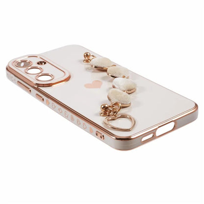 For Samsung Galaxy A13 5G Electroplating Case Phone TPU Cover with Plush Heart Chain Strap