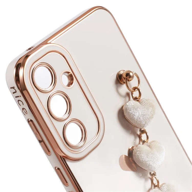 For Samsung Galaxy A13 5G Electroplating Case Phone TPU Cover with Plush Heart Chain Strap