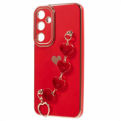 For Samsung Galaxy A13 5G Electroplating Case Phone TPU Cover with Plush Heart Chain Strap