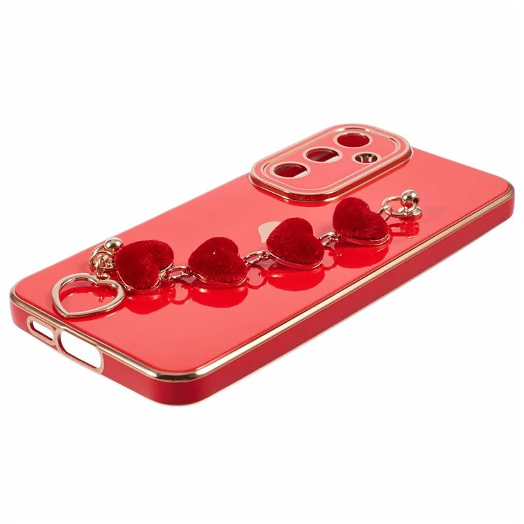 For Samsung Galaxy A13 5G Electroplating Case Phone TPU Cover with Plush Heart Chain Strap
