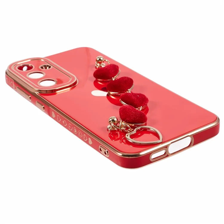 For Samsung Galaxy A13 5G Electroplating Case Phone TPU Cover with Plush Heart Chain Strap