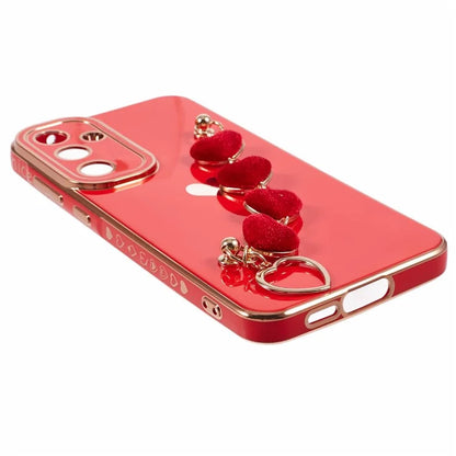 For Samsung Galaxy A13 5G Electroplating Case Phone TPU Cover with Plush Heart Chain Strap