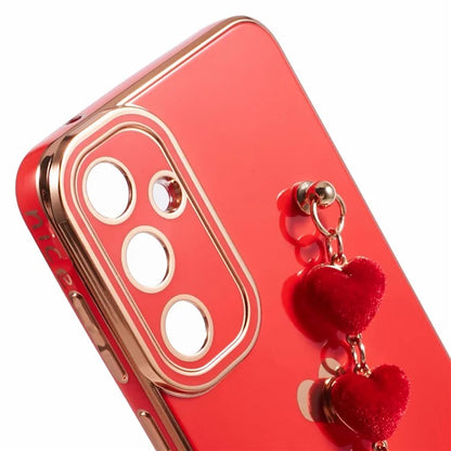 For Samsung Galaxy A13 5G Electroplating Case Phone TPU Cover with Plush Heart Chain Strap
