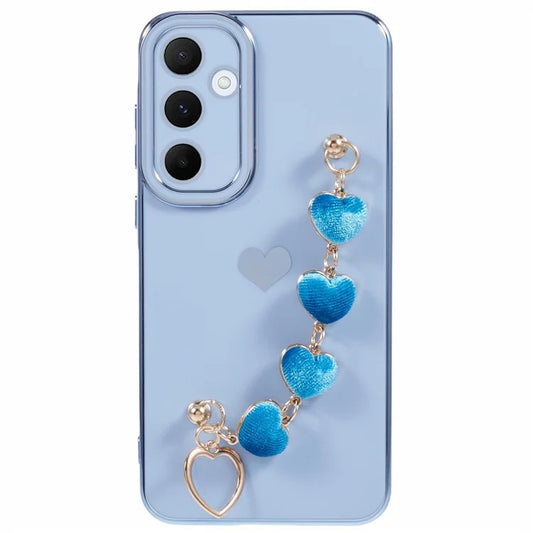 For Samsung Galaxy A14 5G / 4G Phone Case Electroplating Soft TPU Back Cover with Heart Chain Strap