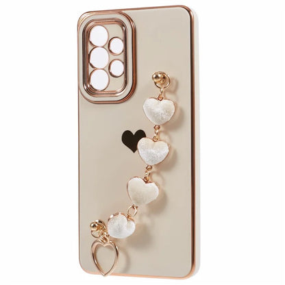 For Samsung Galaxy A13 4G Case Heart Print TPU Electroplating Phone Cover with Hand Strap