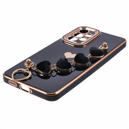 For Samsung Galaxy A13 4G Case Heart Print TPU Electroplating Phone Cover with Hand Strap