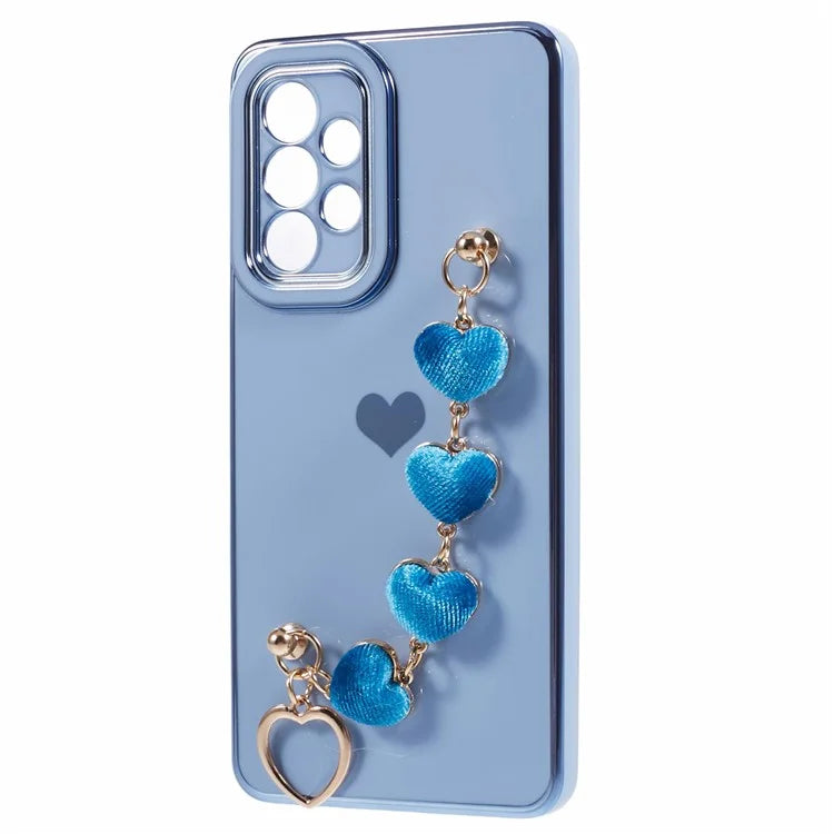 For Samsung Galaxy A13 4G Case Heart Print TPU Electroplating Phone Cover with Hand Strap